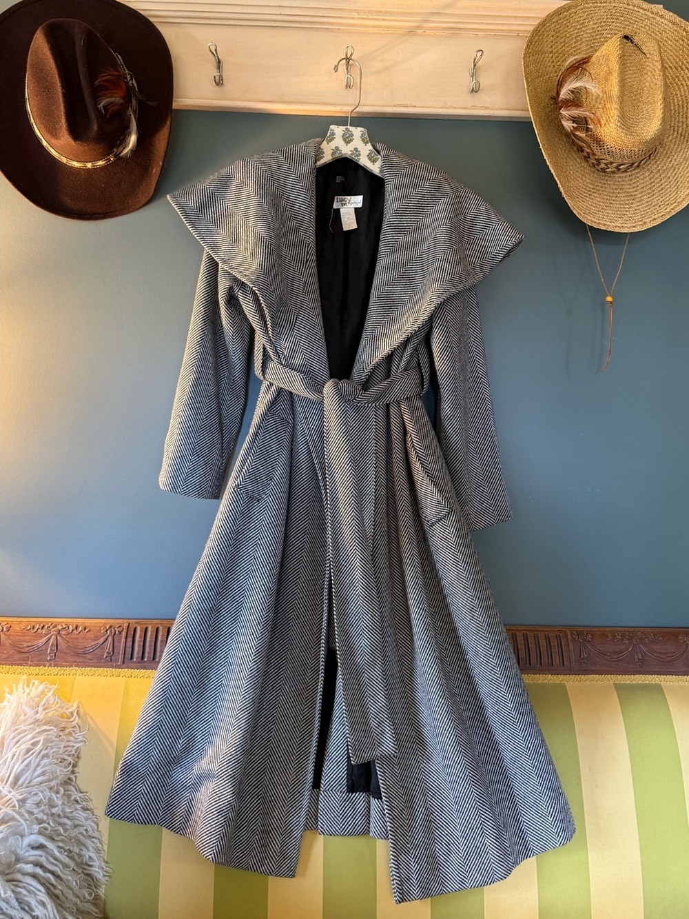 Spiegel Black and White Herringbone long Coat Sz 10